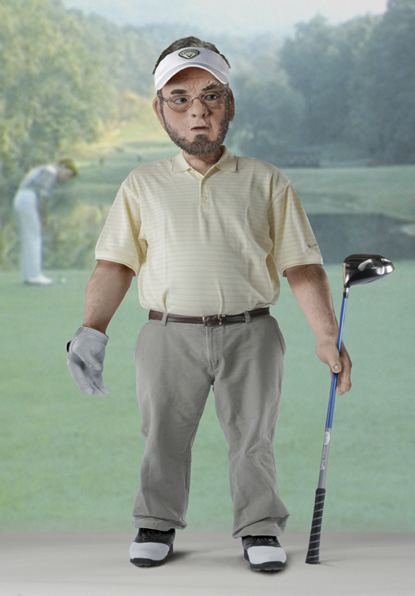sculpture of doll in corporate america that has been digitally dressed up in golf outfit