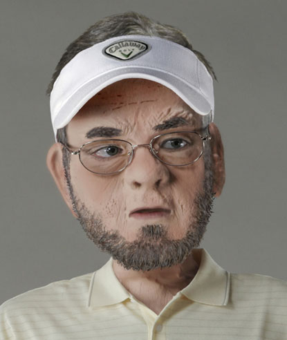 head shot of sculpture of doll in corporate america that has been digitally dressed up in a golf outfit